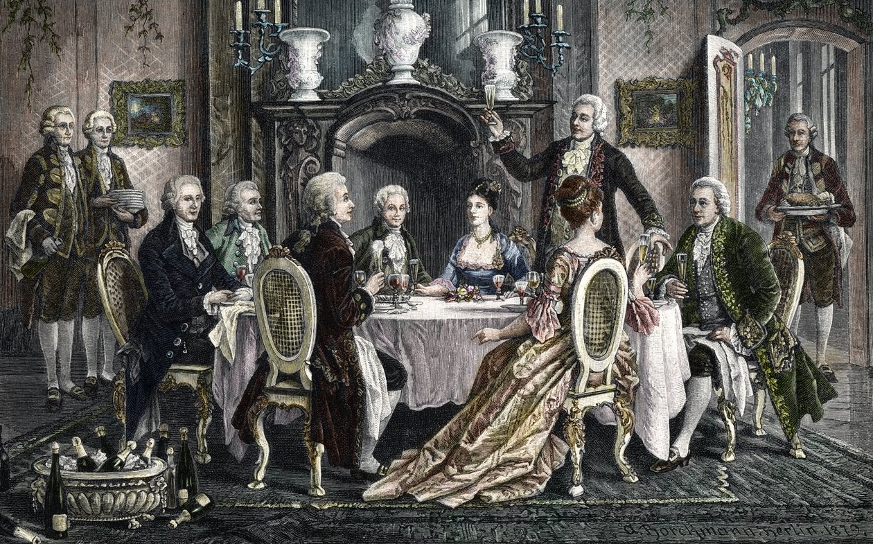Illallinen Emanuel Schikanederin kodissa Wolfgang Amadeus Mozartille tekijältä August (after) Borckmann