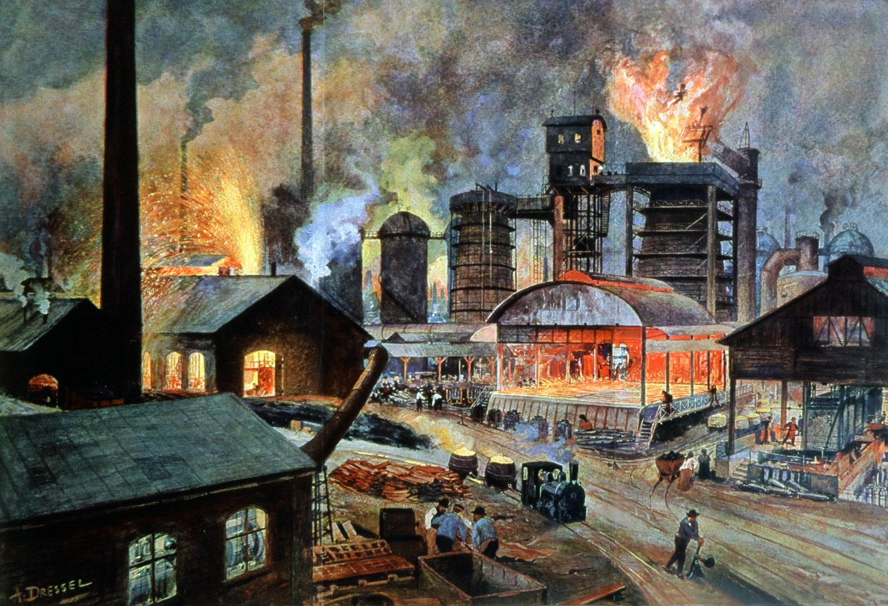 Metallintyöstötehdas Saksassa, n.1890 (kuva) tekijältä August (after) Dressel