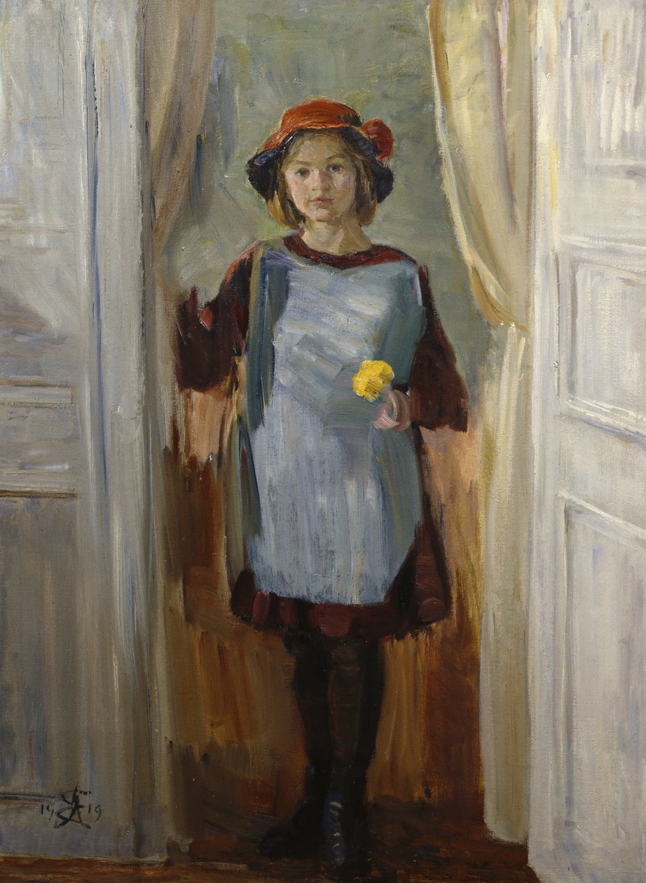 Tyttö ovella (Maria Eiebakke) 1918 (öljy kankaalle) tekijältä August Eiebakke