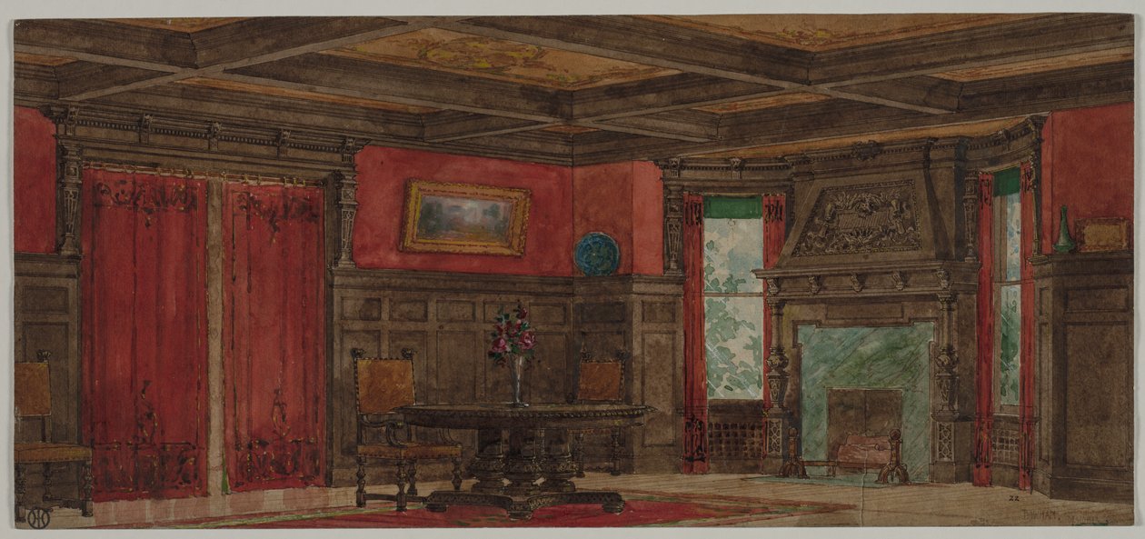Renderöinti sisustussuunnittelua varten, noin 1880-1900. tekijältä August Frederick Biehle