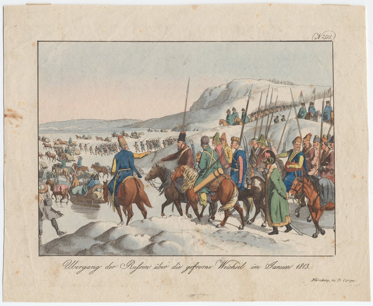 Venäjän armeija ylittää Veikselin tammikuussa 1813, n. 1815 tekijältä August Friedrich Andreas Campe