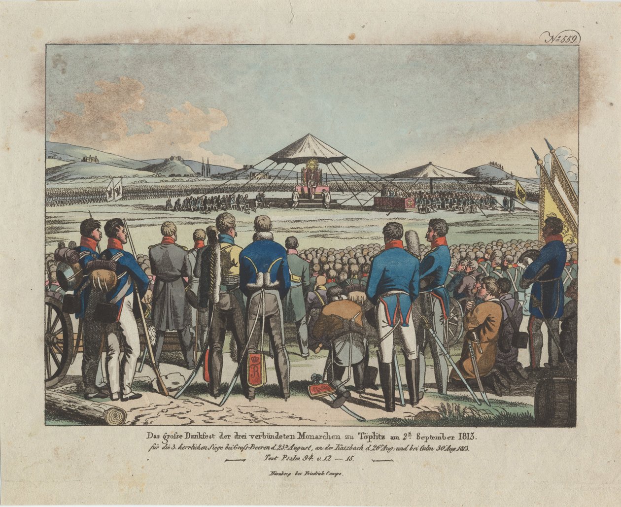 Kolmen liittoutuneen hallitsijan suuri juhla Teplitz Teplicessä 2. syyskuuta 1813 tekijältä August Friedrich Andreas Campe