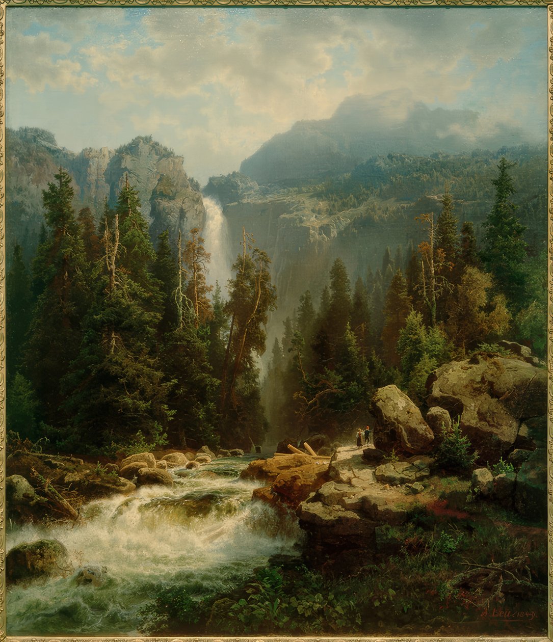 A.Leu d. Ä., Norwegische Landschaft mit Wasserfall tekijältä August Wilhelm Leu
