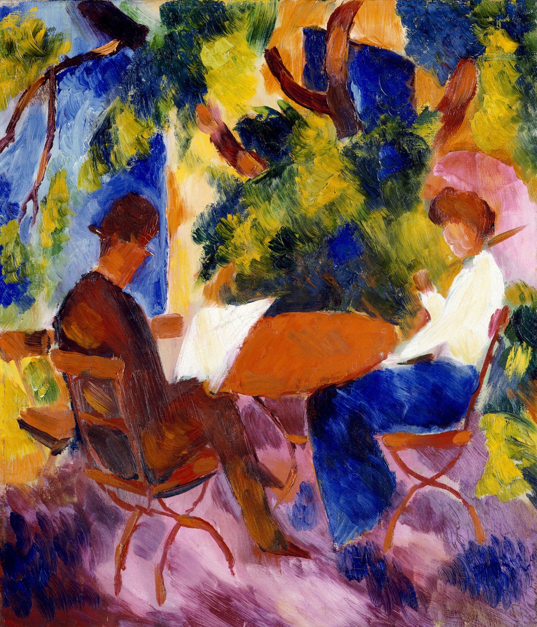 Puutarhan pöydässä, 1914 tekijältä August Macke