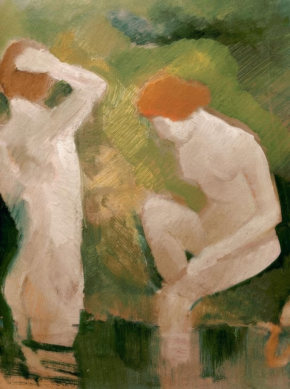 Badende am grünen Abhang tekijältä August Macke