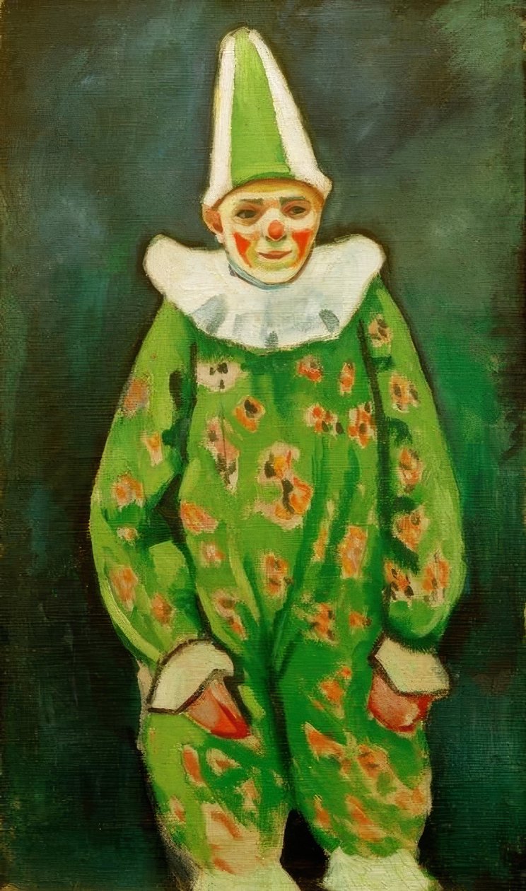 Klovni grünem Kostümissa tekijältä August Macke