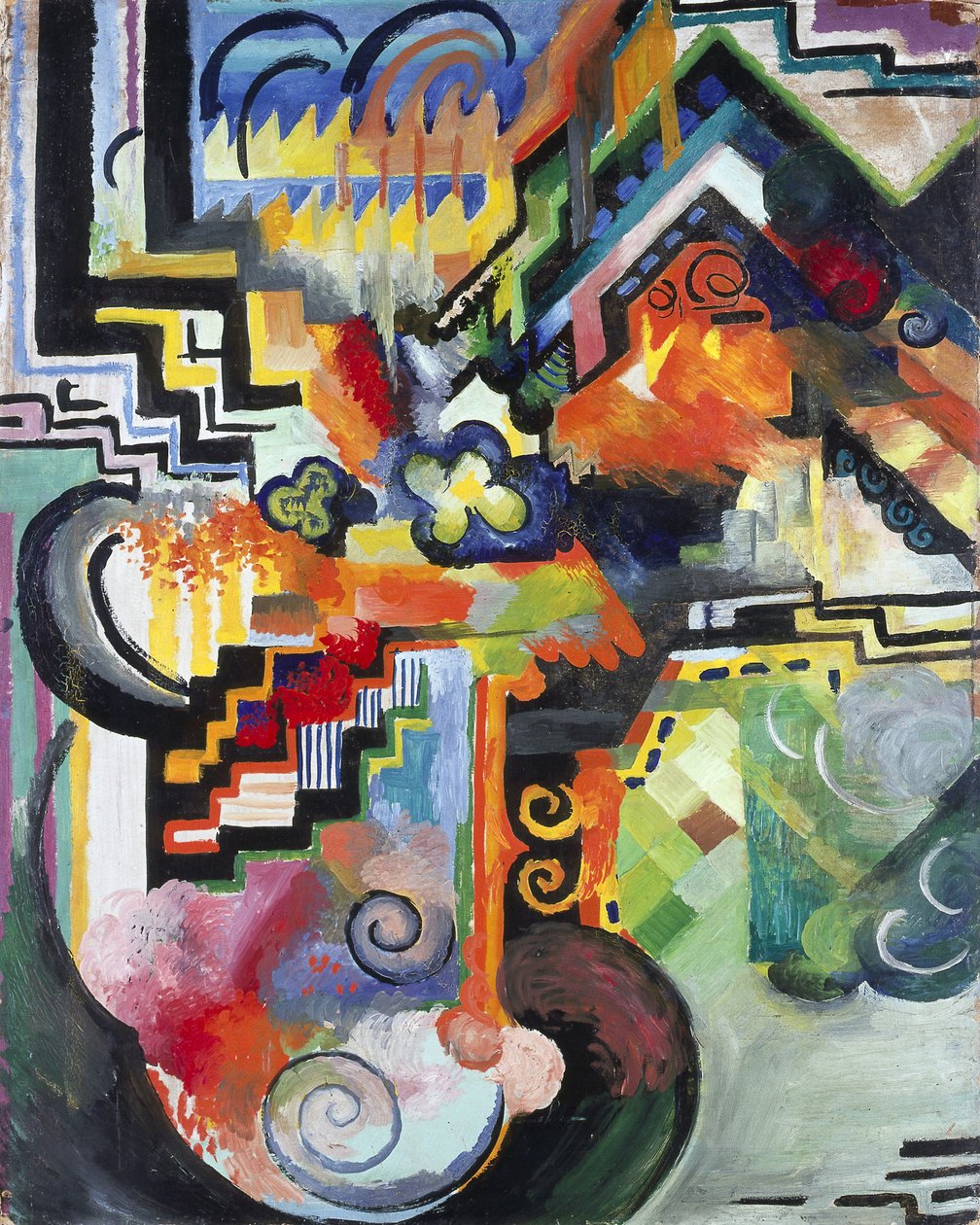 Värillinen sävellys Kunnia Bachinille, 1912 tekijältä August Macke