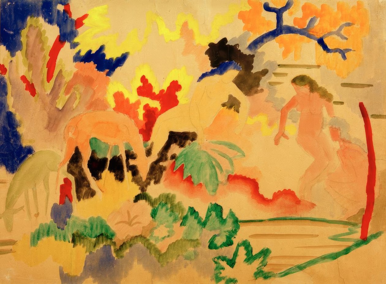 Drei Akte mit Rehen am Wasser tekijältä August Macke
