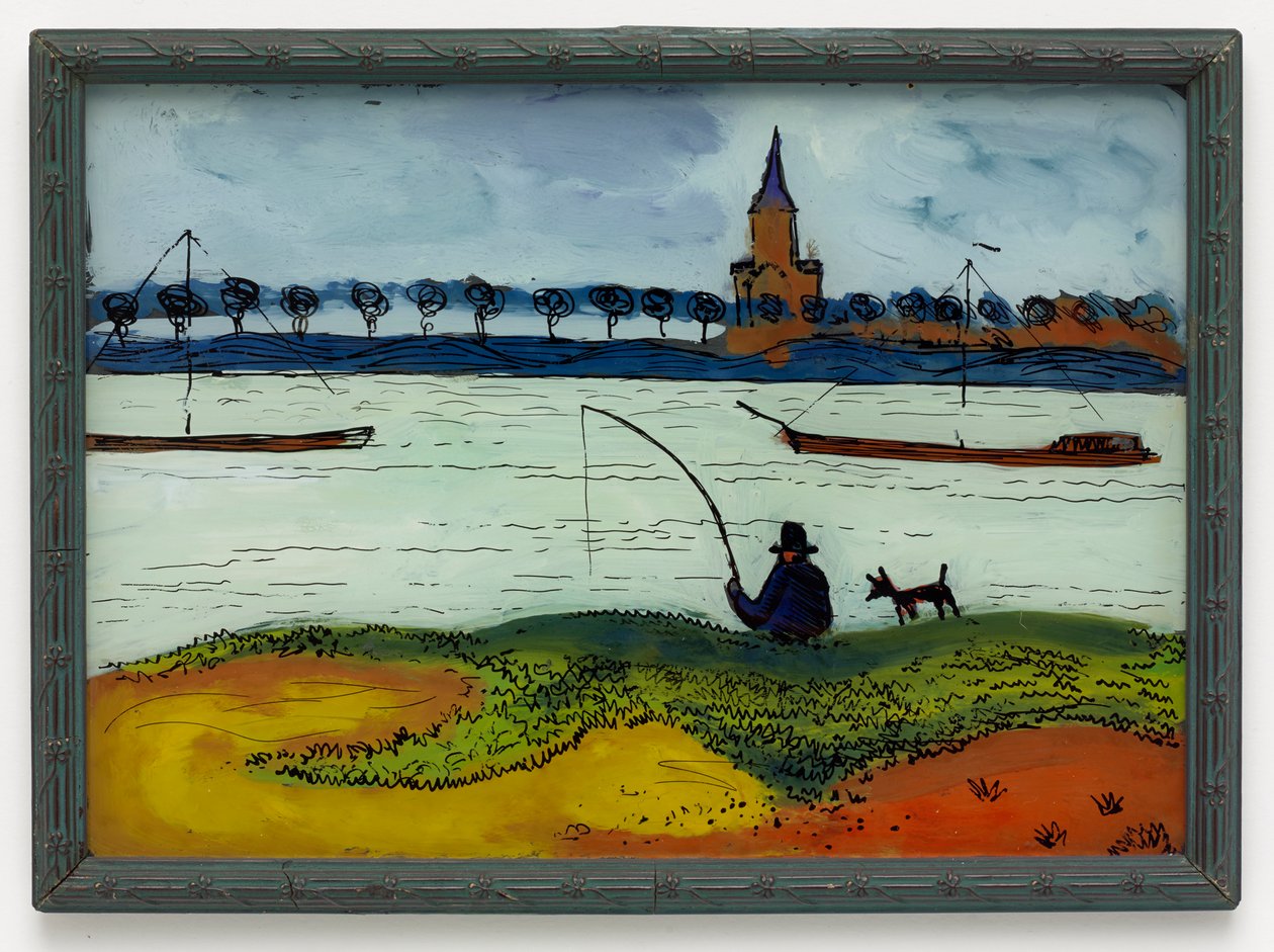 Jokimaisema, jossa on kalastaja tekijältä August Macke