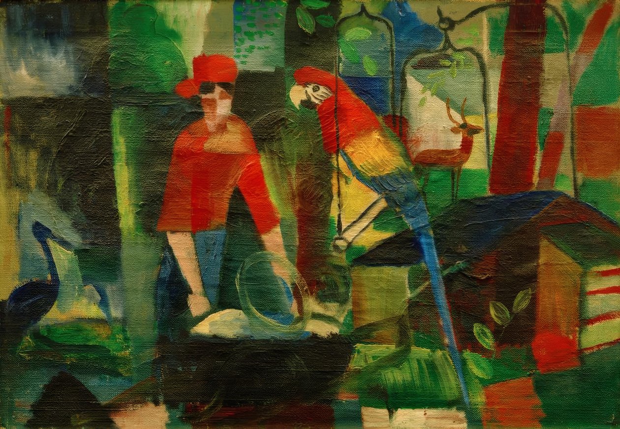 Frau mit Papagei in einer Landschaft tekijältä August Macke