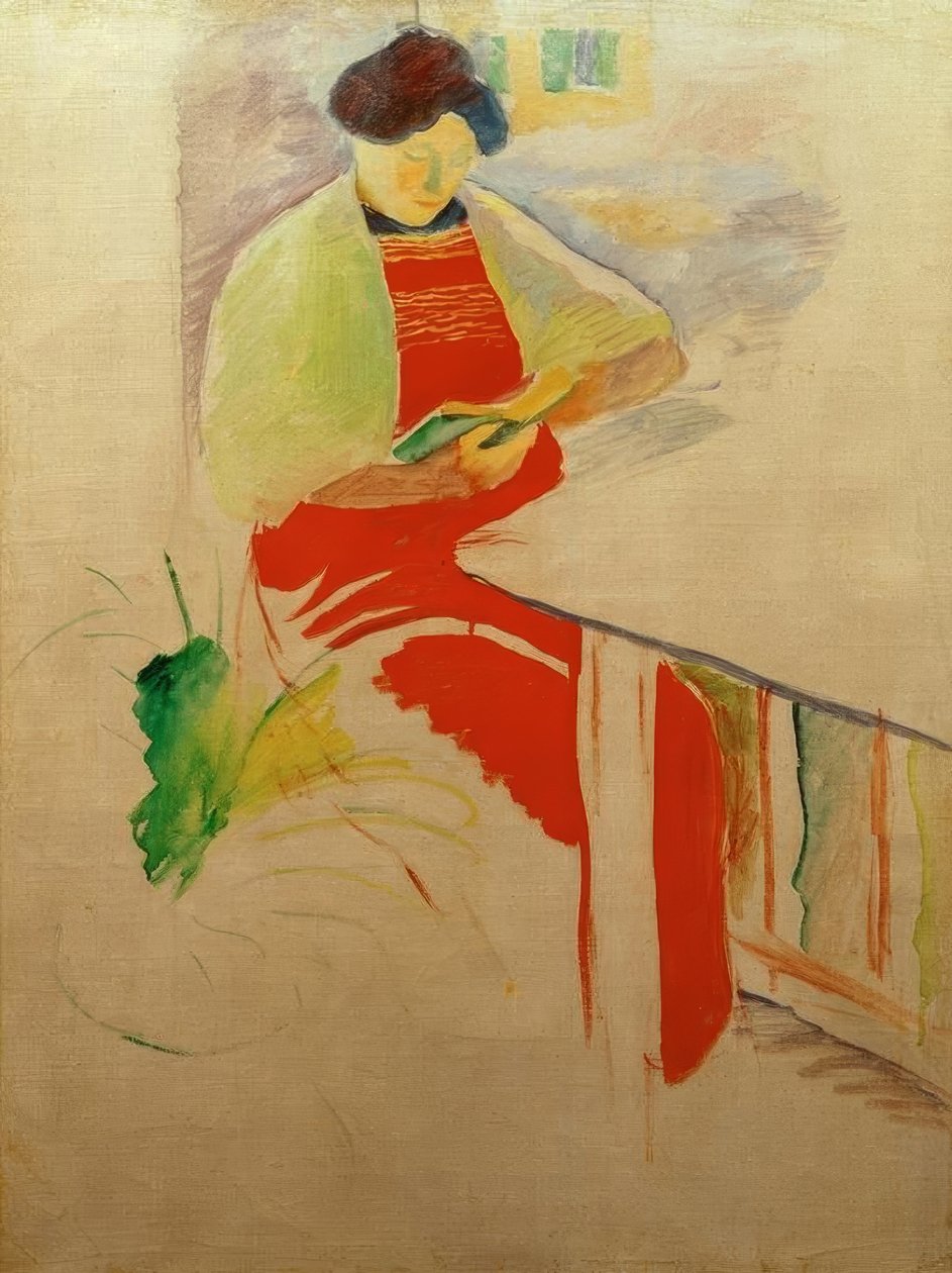 Frau mit roter Schürze auf Balkon (Elisabeth) tekijältä August Macke