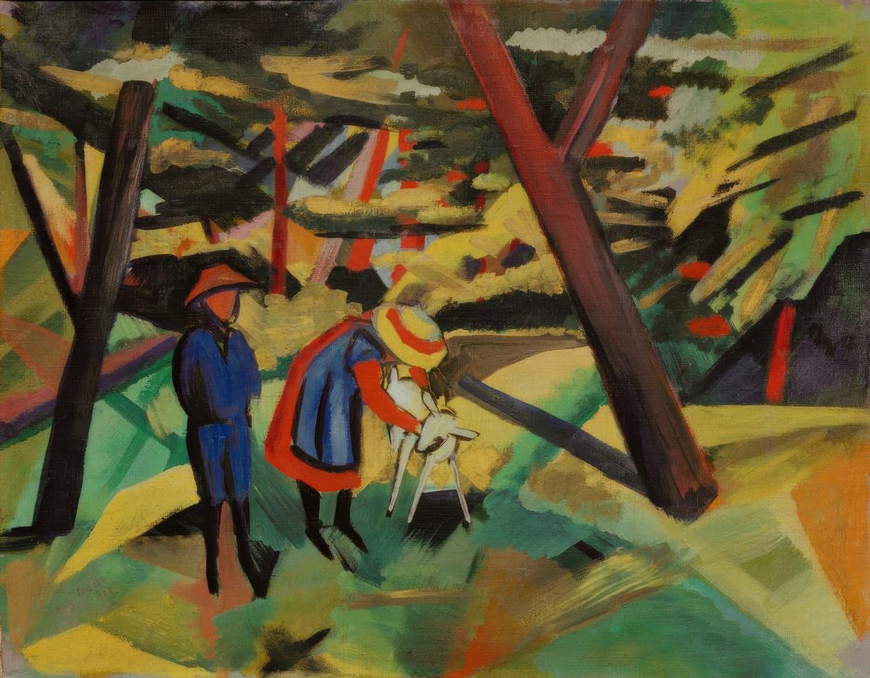 Kinder mit Ziege im Wald tekijältä August Macke