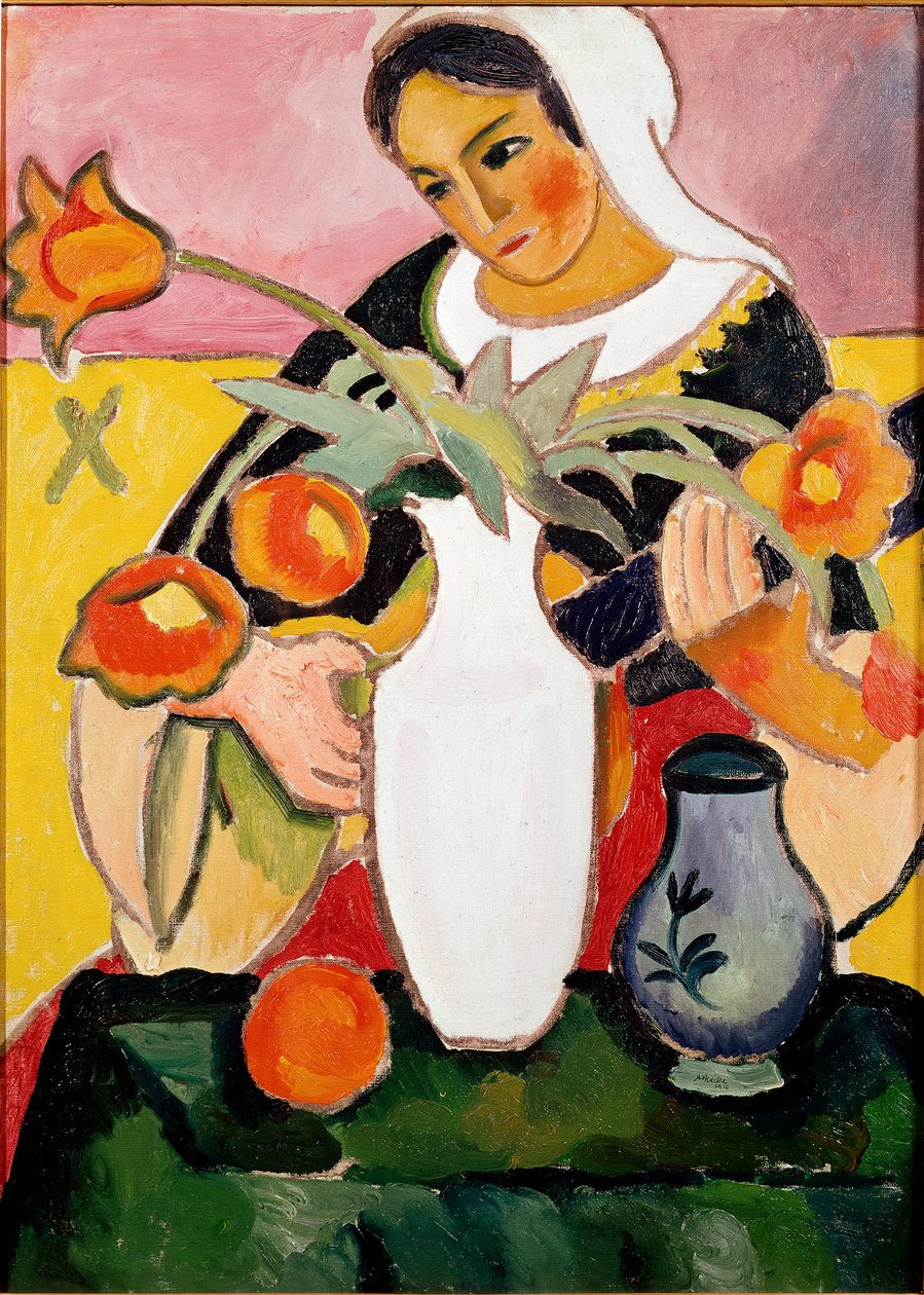 Luutun soittaja August Macken (1887-1914) maalaus 1910 Pariisi, modernin taiteen galleria tekijältä August Macke