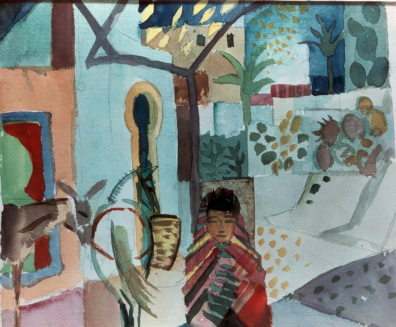 Mädchen mit Pferd und Esel tekijältä August Macke