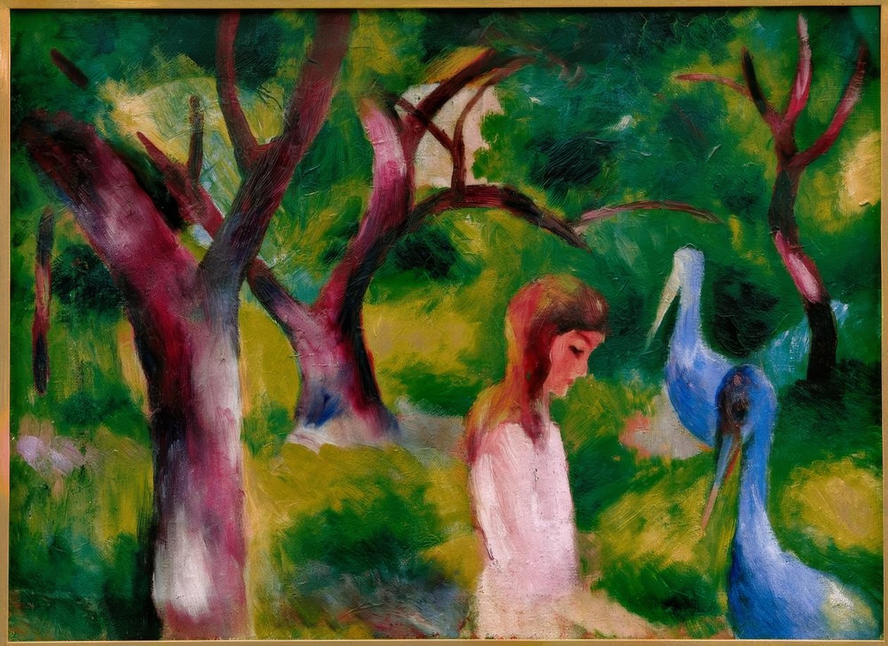 Mädchen mit blauen Vögeln tekijältä August Macke