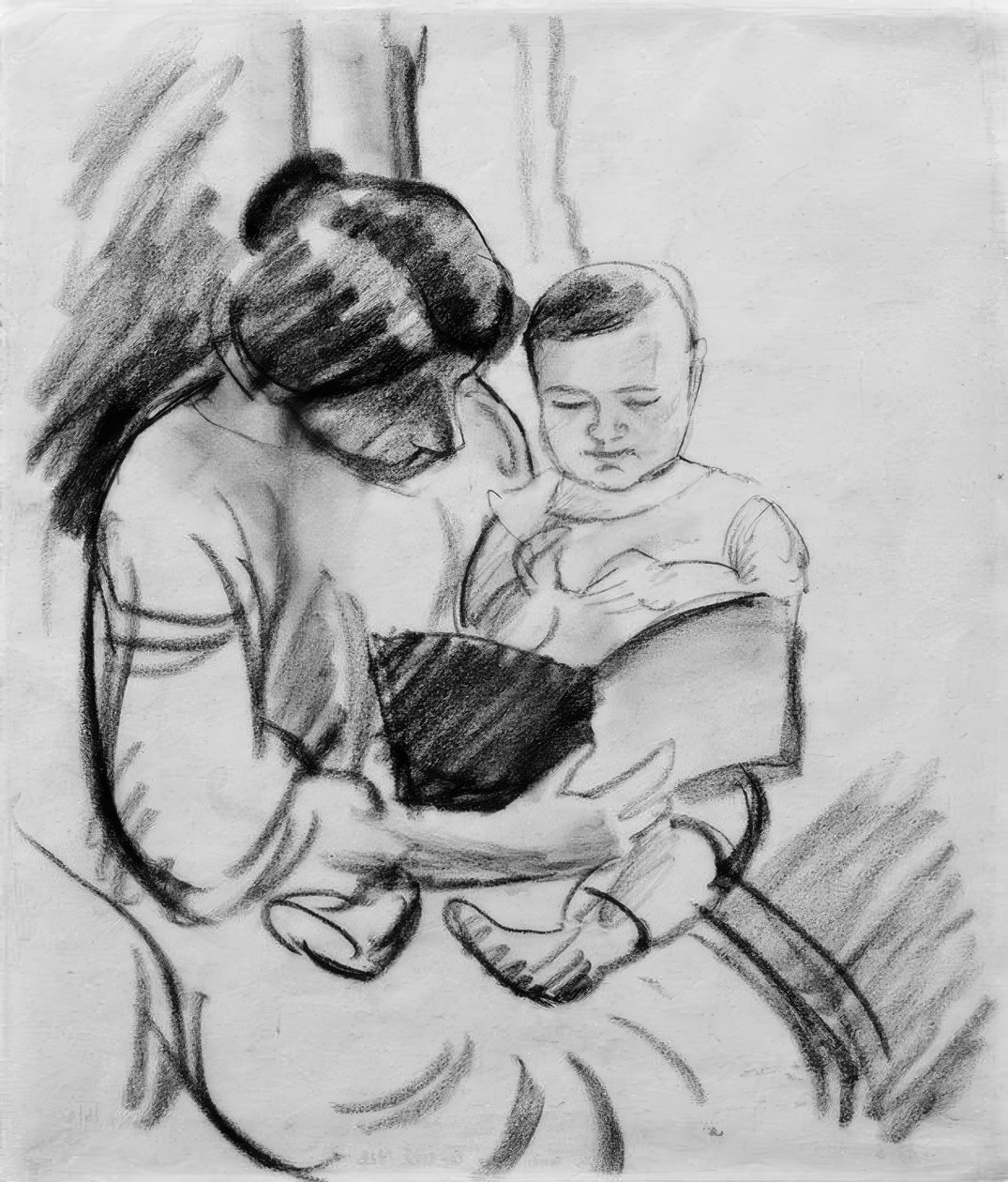 Äiti lapsen kanssa lukemassa (Elisabeth ja Walterchen tekijältä August Macke
