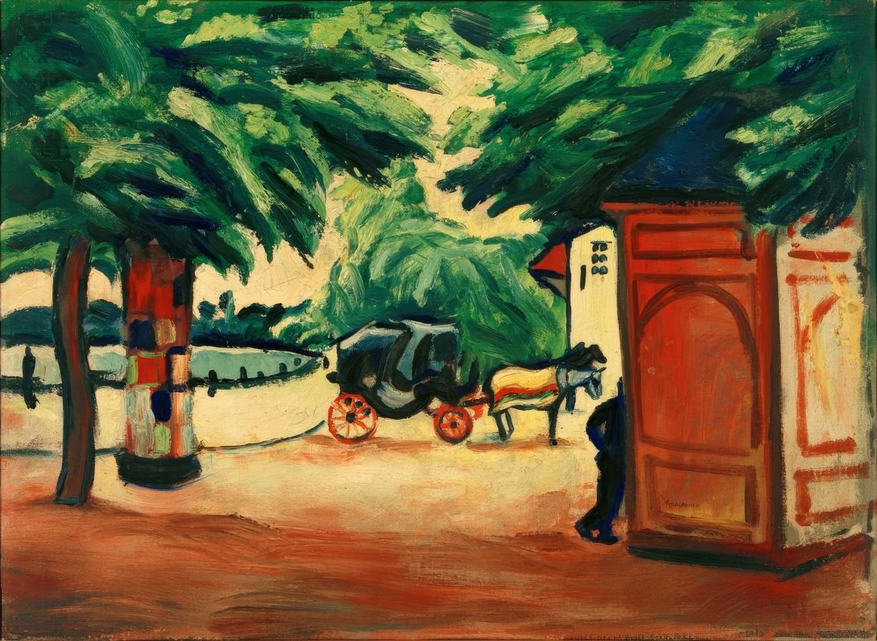 Hevosohjaamo puistojärvellä tekijältä August Macke