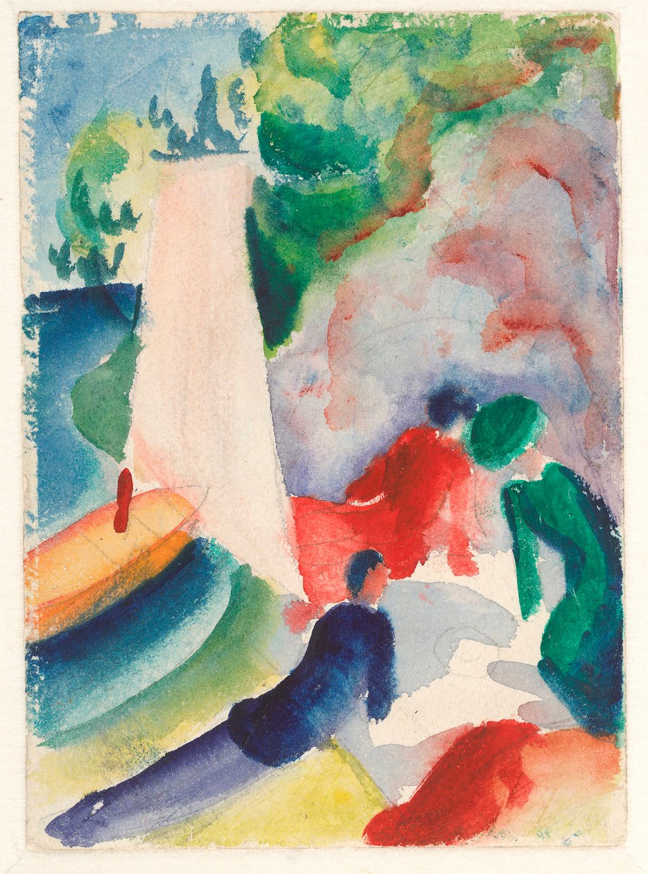 ""Piknik rannalla"" (Piknik purjehduksen jälkeen) Akvarelli August Macke (1887-1914) 1913 Koko 17,6x12,2 cm Albertina, Wien tekijältä August Macke