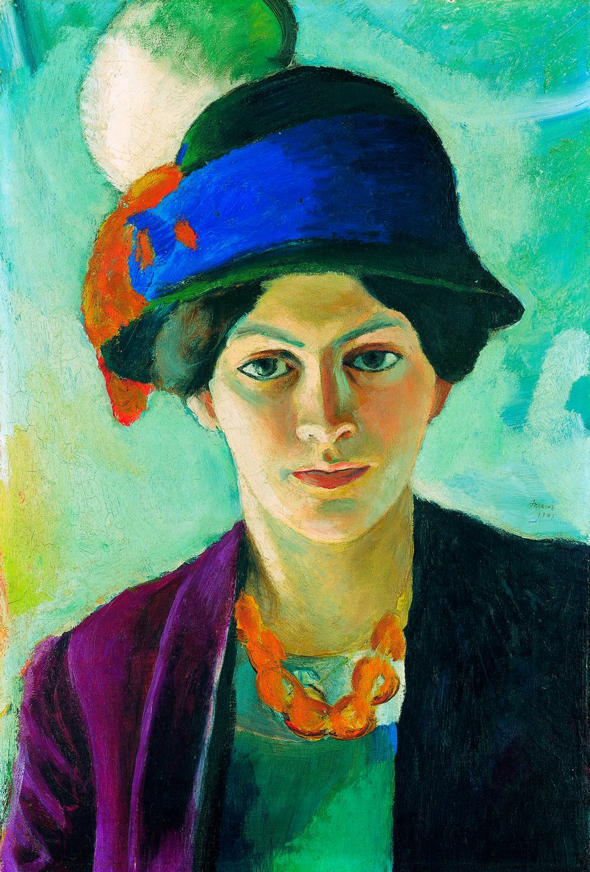 ""Taiteilijan vaimon muotokuva hatun kanssa"" (Taiteilijan vaimo hatulla) August Macken (1887-1914) maalaus tekijältä August Macke