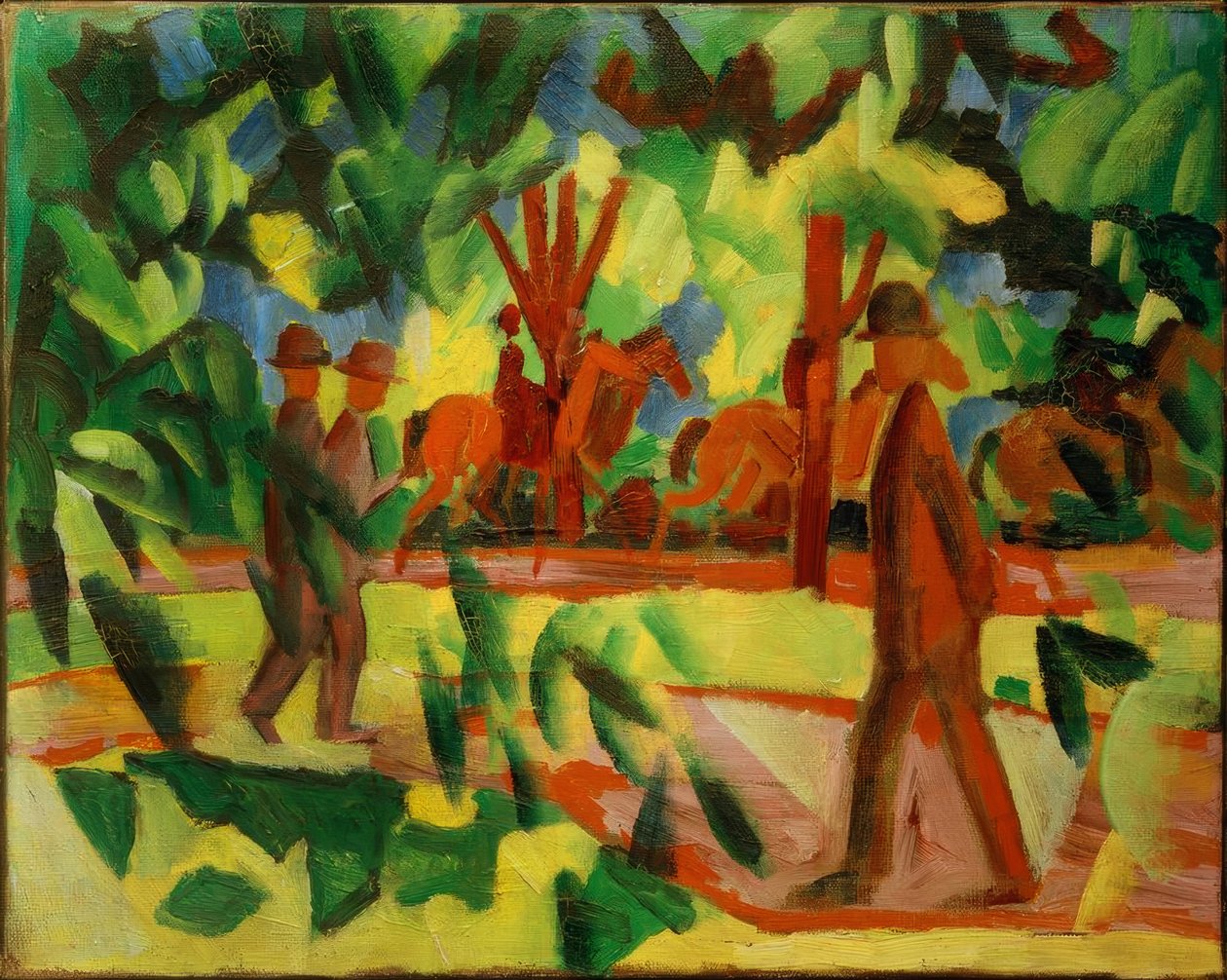 Reiter und Spaziergänger in der Allee tekijältä August Macke