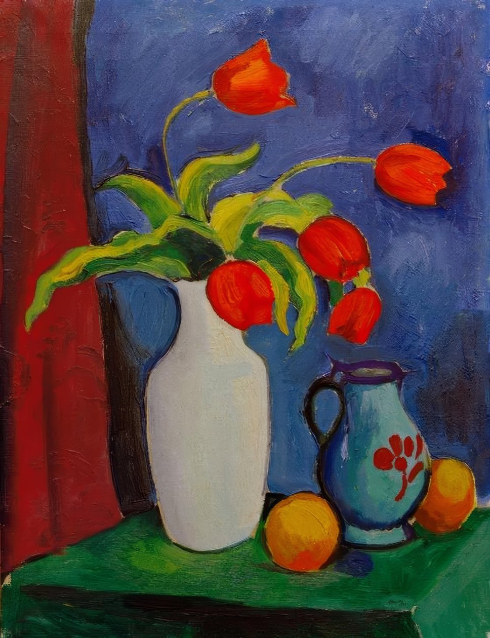 Rote Tulpen weißer-maljakossa tekijältä August Macke