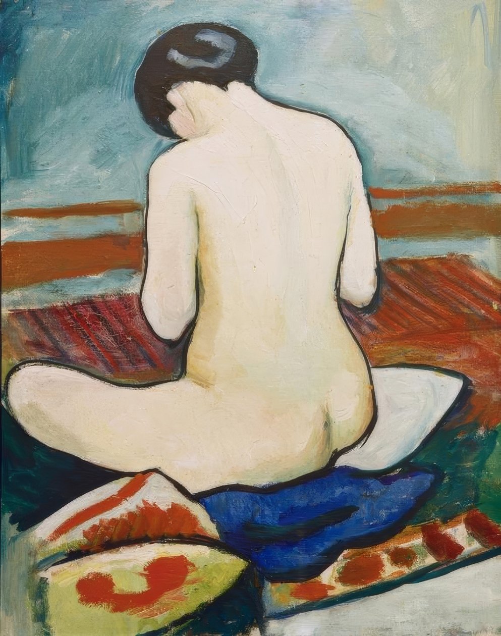 Istuu alasti tyynyn kanssa tekijältä August Macke