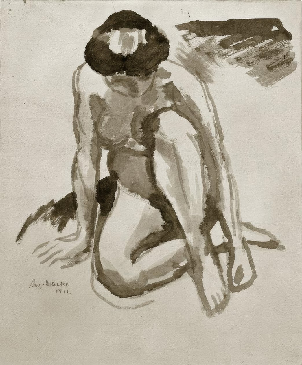 Sitzender Akt, vorgebeugt tekijältä August Macke
