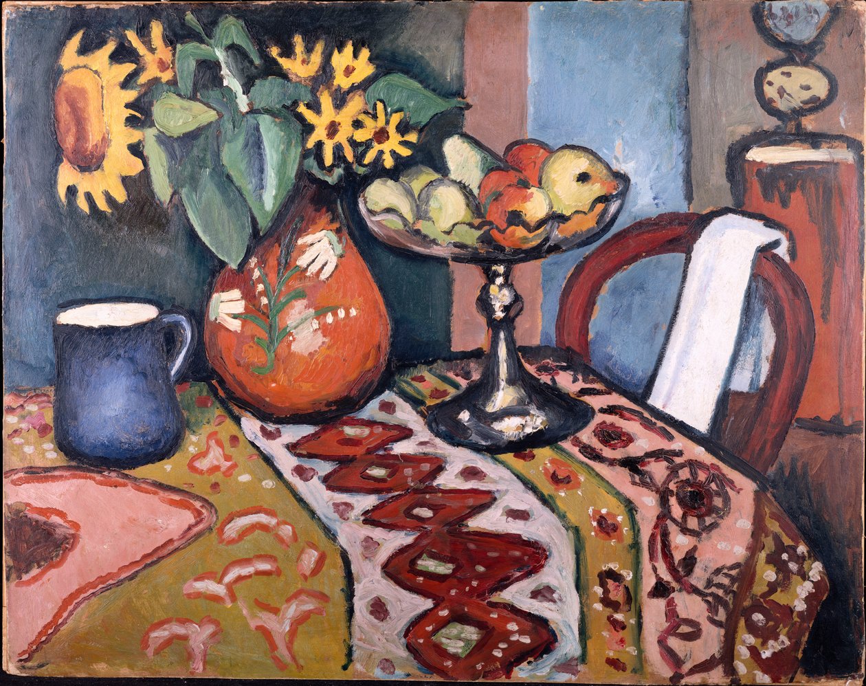 Asetelma auringonkukan kanssa II, 1911 tekijältä August Macke