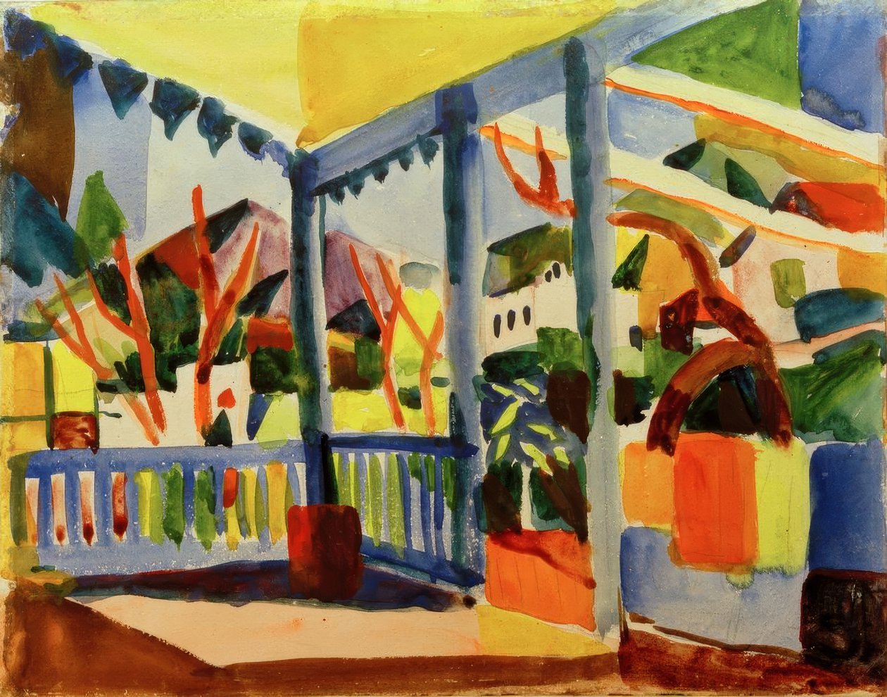 Maalaistalon terassi St. Germainissa tekijältä August Macke