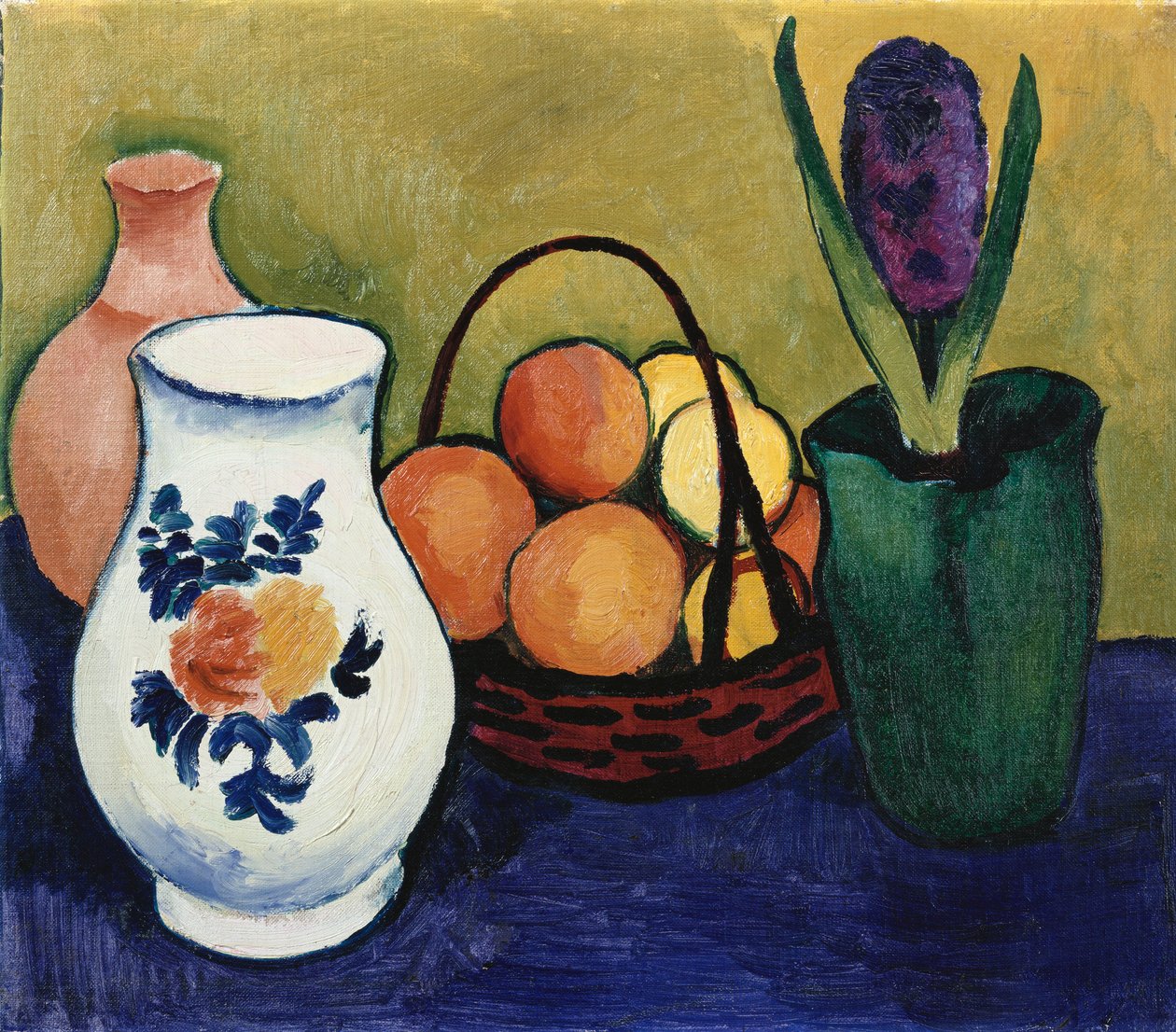 Valkoinen kannu kukilla ja hedelmillä, 1910 tekijältä August Macke