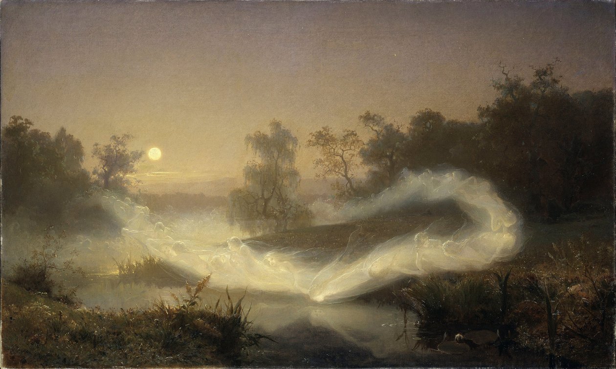 la danse des elfes - Malmstroem, elokuu (1829-1901) Öljy kankaalle 1866 Tukholman kansallismuseo 90x149 tekijältä August Malmström