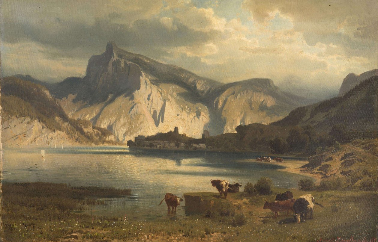 Maisema järven kanssa tekijältä August Schaeffer von Wienwald