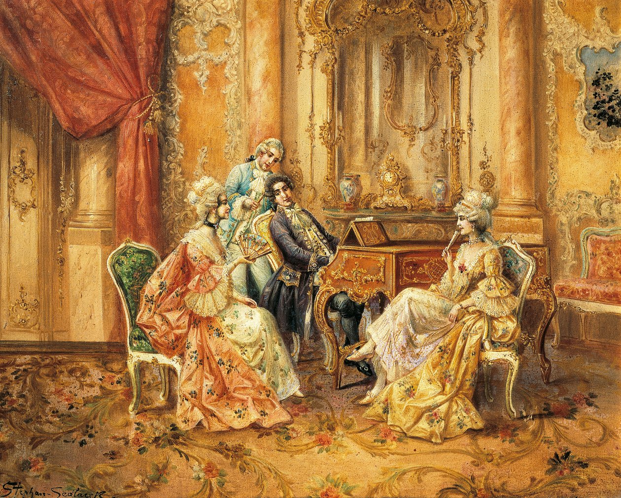 Pianolla, Stephan Sedlacek (1868-1936), öljy kankaalle tekijältä August Stephan Sedlacek