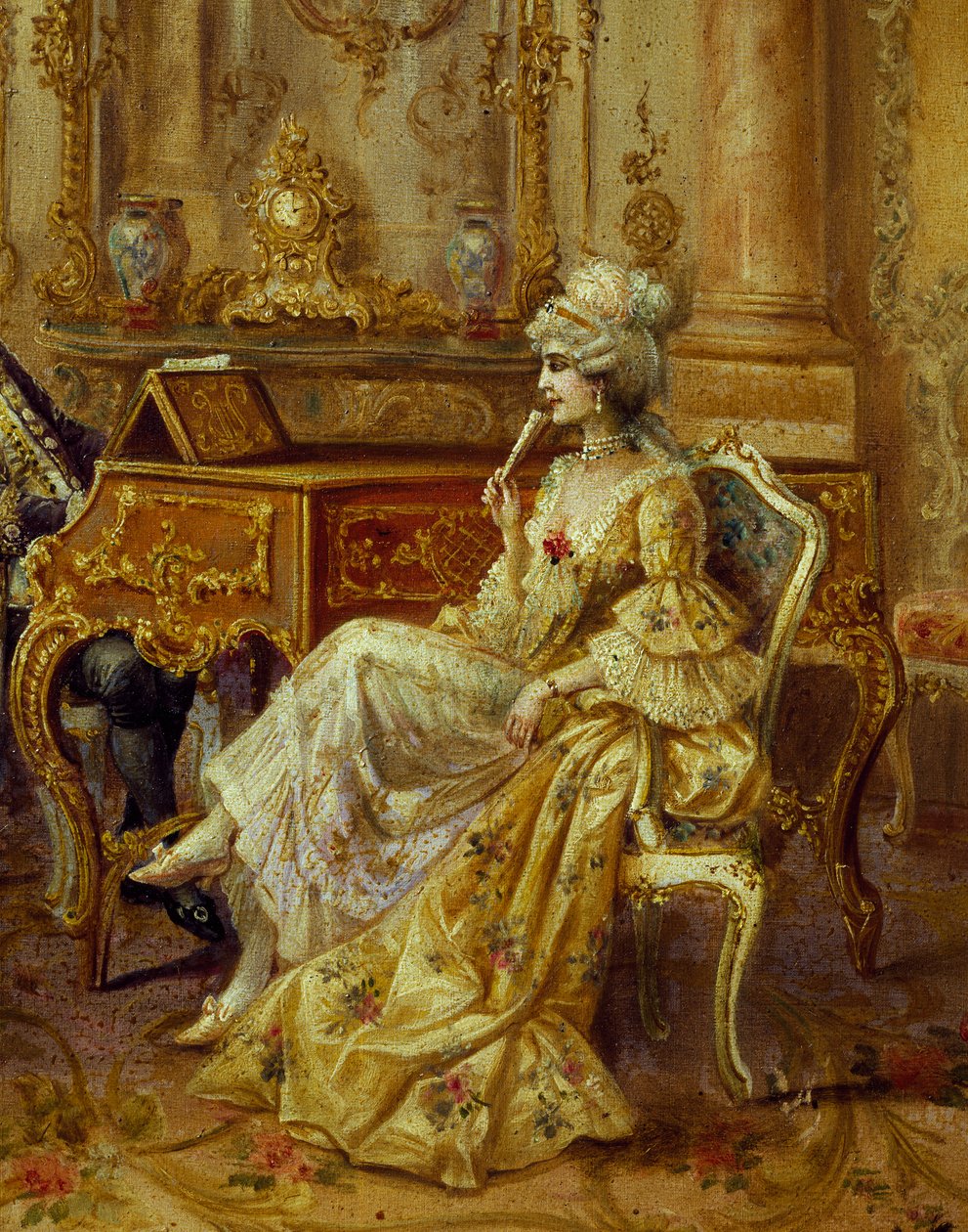 Pianolla, Stephan Sedlacek (1868-1936), öljy kankaalle, Yksityiskohta tekijältä August Stephan Sedlacek