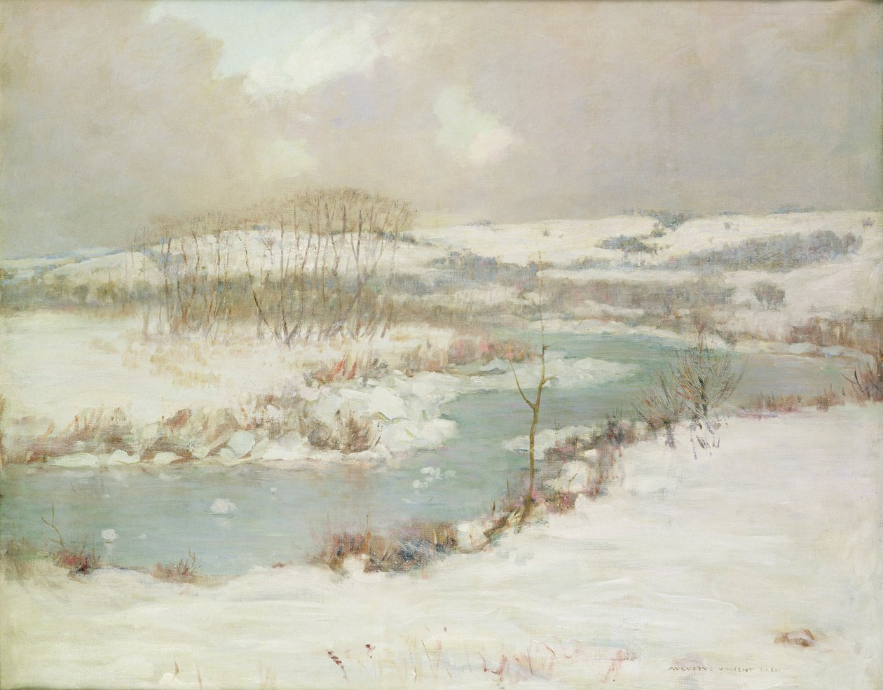 Stream in Winter (öljy kankaalle) tekijältä August Vincent Tack