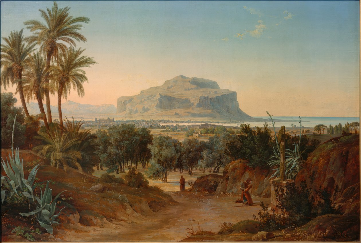Näkymä Palermoon ja Monte Pellegrinoon tekijältä August Wilhelm Julius Ahlborn