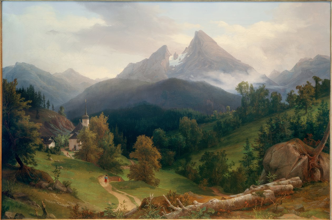 Maisema Watzmannin kanssa tekijältä August Wilhelm Julius Ahlborn