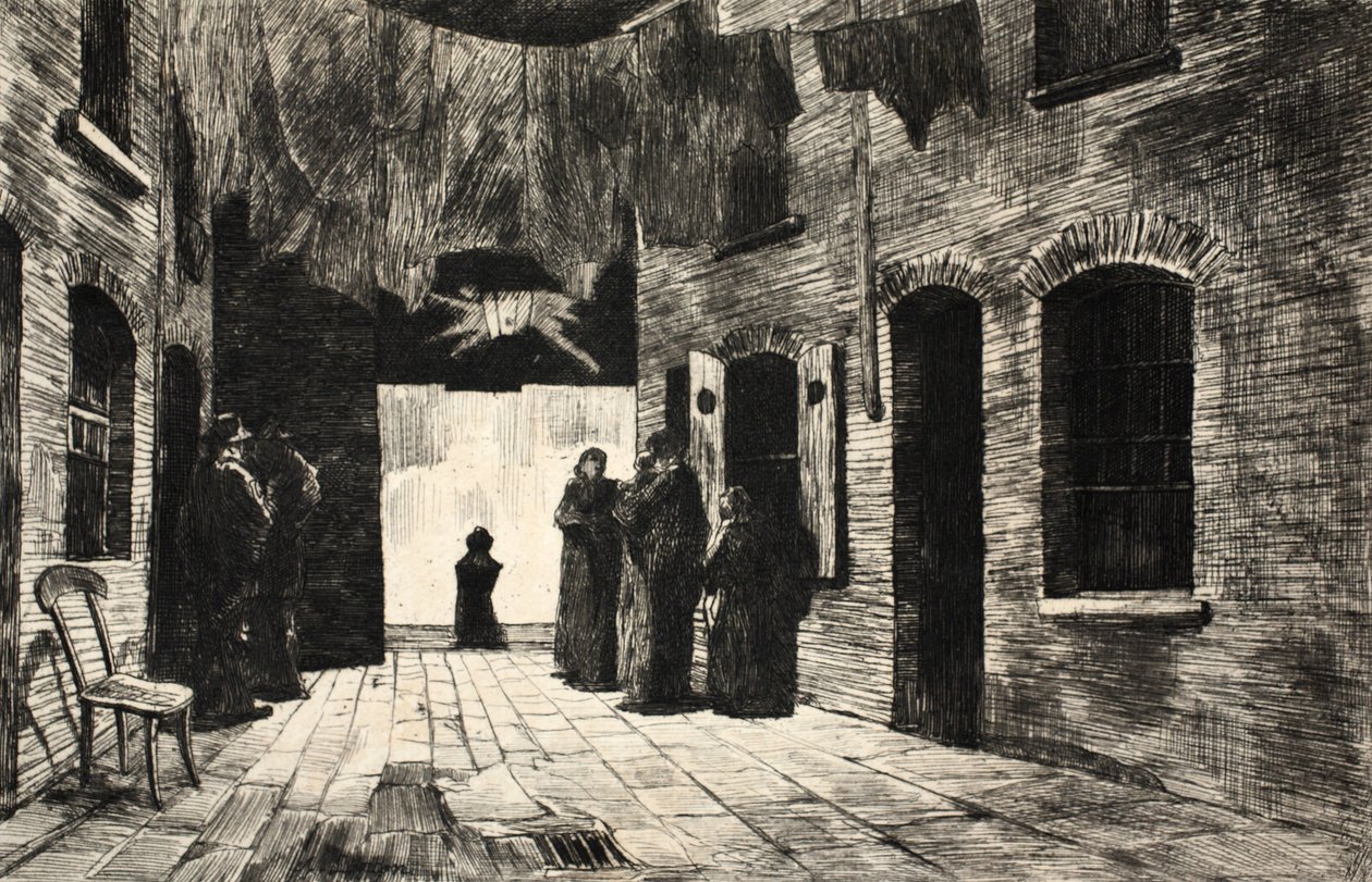 Kuvitus "La Rue a Londres", pub. G. Charpentier et Cie, 1884 tekijältä Auguste Andre Lancon