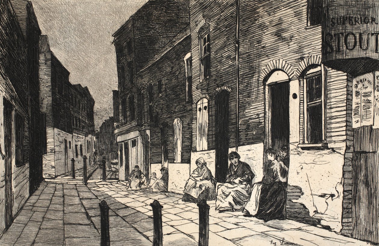 Kuvitus "La Rue a Londres", pub. G. Charpentier et Cie, 1884 tekijältä Auguste Andre Lancon