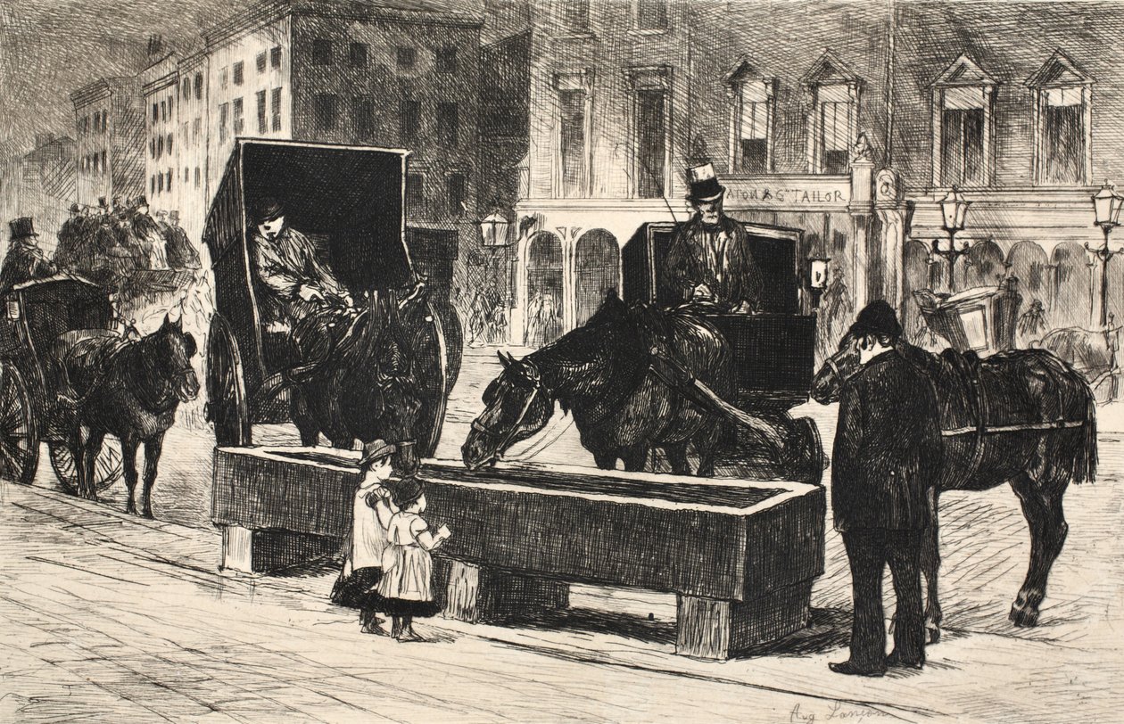 Kuvitus "La Rue a Londres", pub. G. Charpentier et Cie, 1884 tekijältä Auguste Andre Lancon