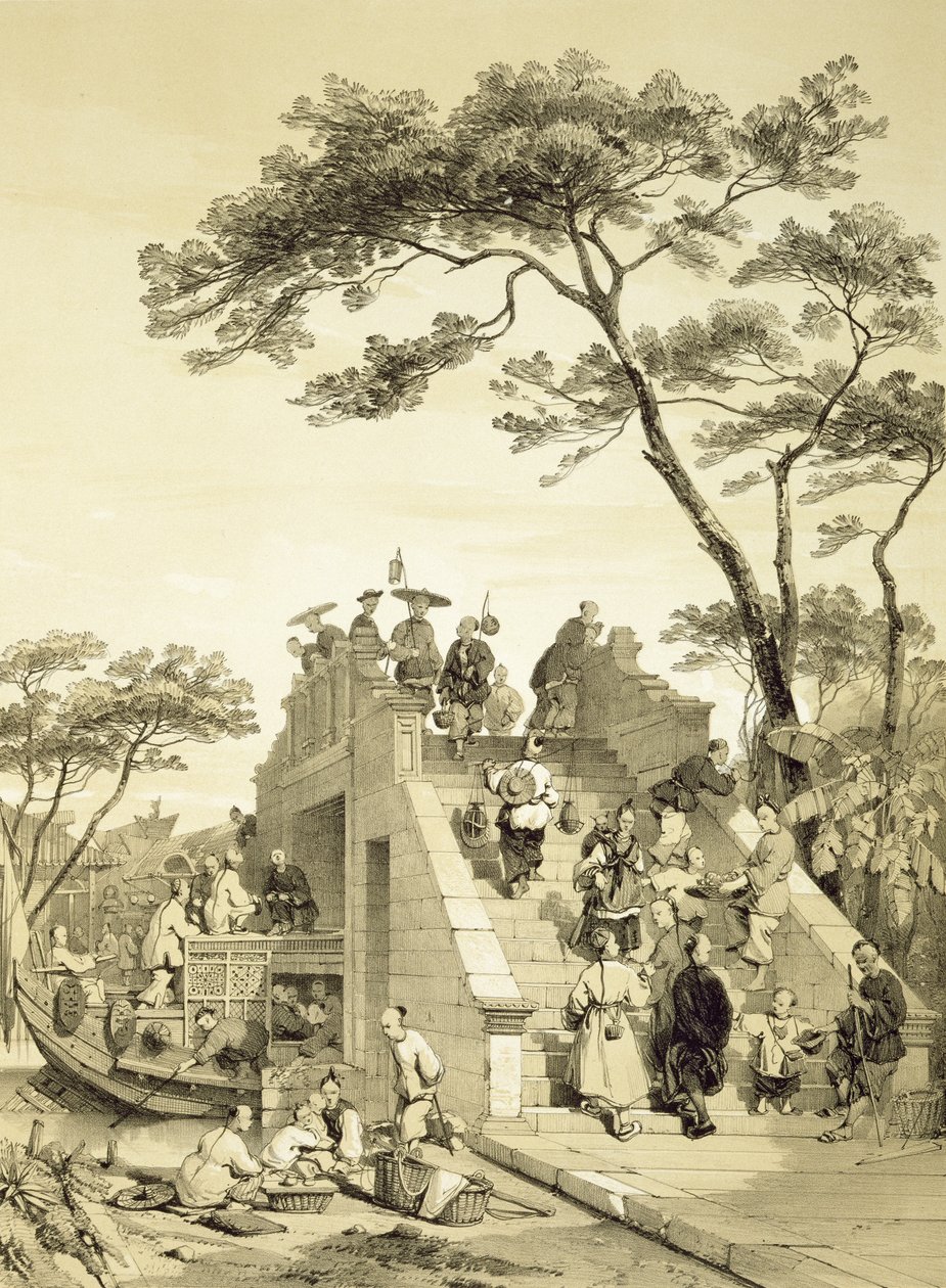 Silta lähellä Kantonia, levy 30 julkaisusta "Sketches of China", kaiverrus Eugene Ciceri (1813-90) 1842 (sävytetty litho) tekijältä Auguste Borget