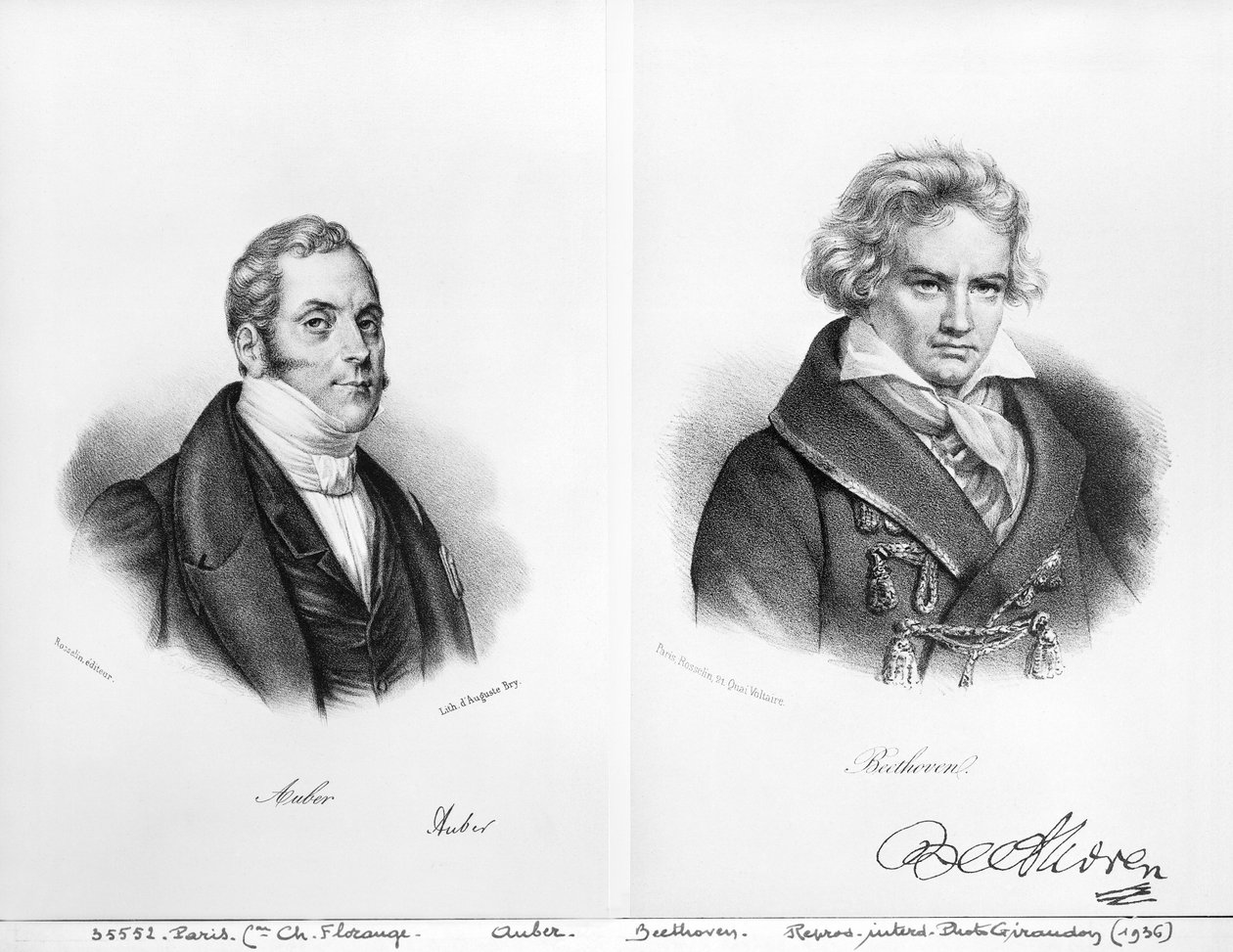 Esprit Auber (1782-1871) ja Ludwig van Beethoven (1770-1827). tekijältä Auguste Bry