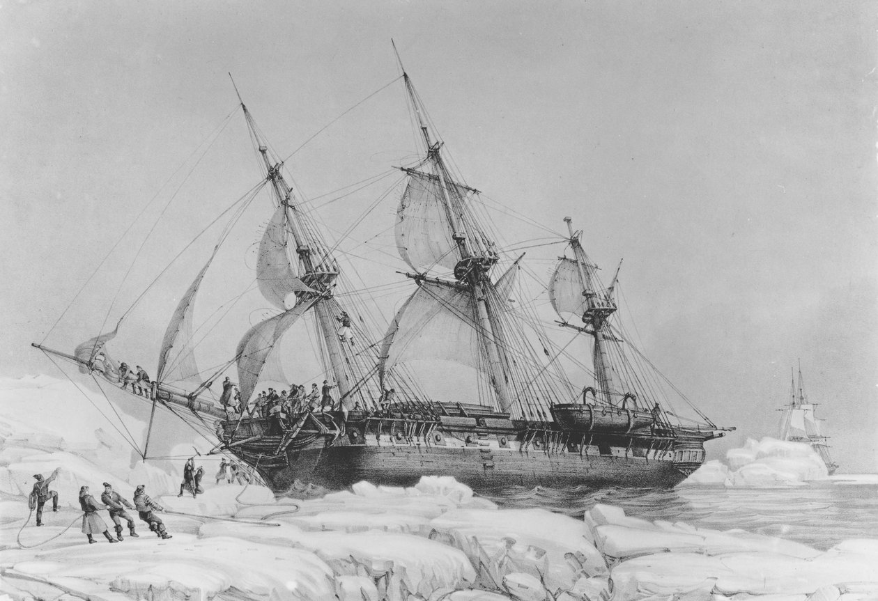Astrolabe in Pack-Ice, 1838 (litografia) tekijältä Auguste Etienne Francois Mayer