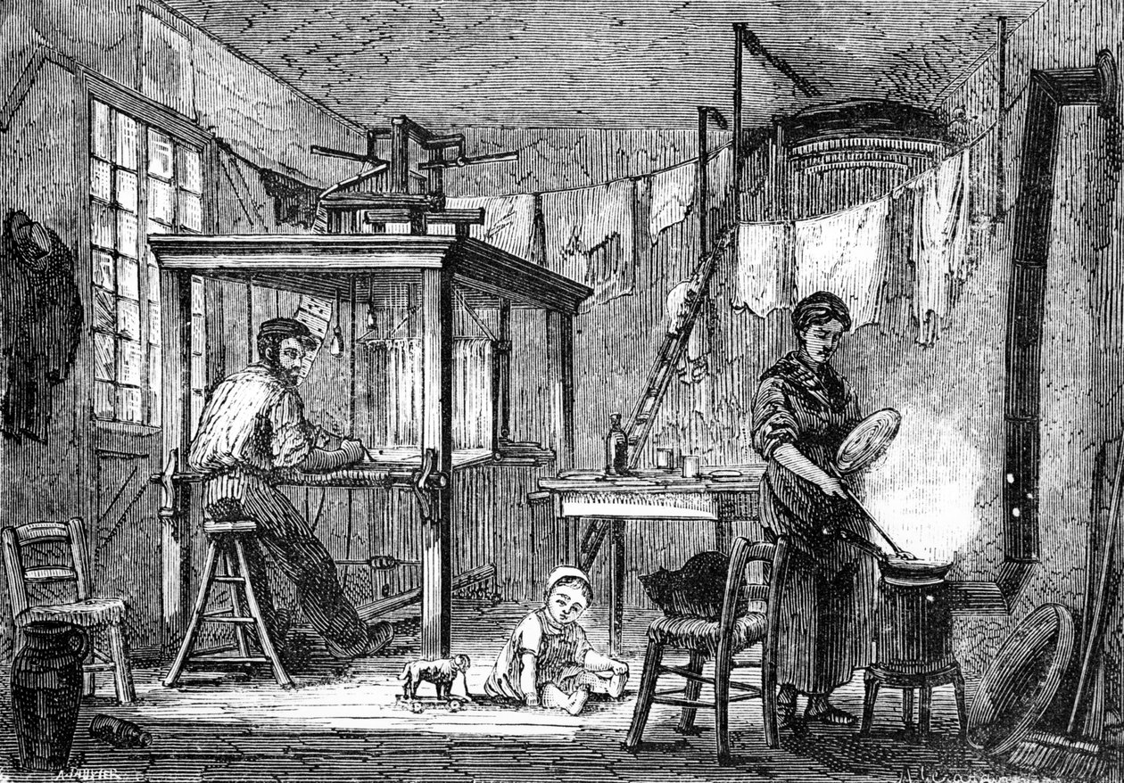 Lyonnais-kutoja ja hänen perheensä, n. 1880 (litografia) tekijältä Auguste Gerardin
