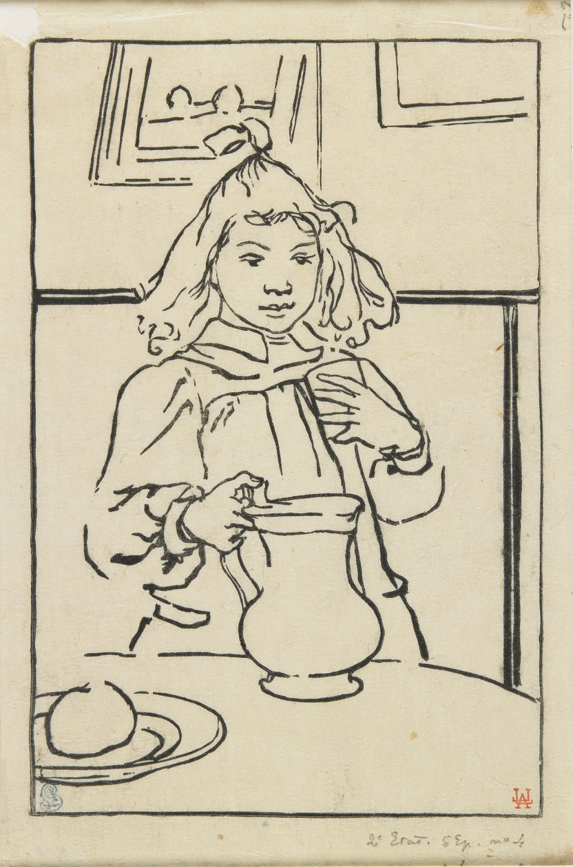 Nuori tyttö kannun kanssa, 1890 tekijältä Auguste Louis Lepère
