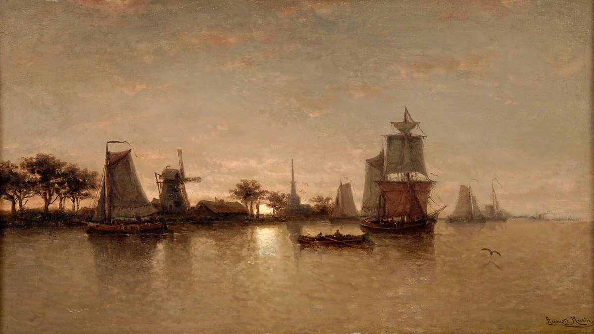 Flulandschaft bei MondscheinnAlankomaat: Rivierlandschap bij maanlichtn tekijältä Auguste Musin