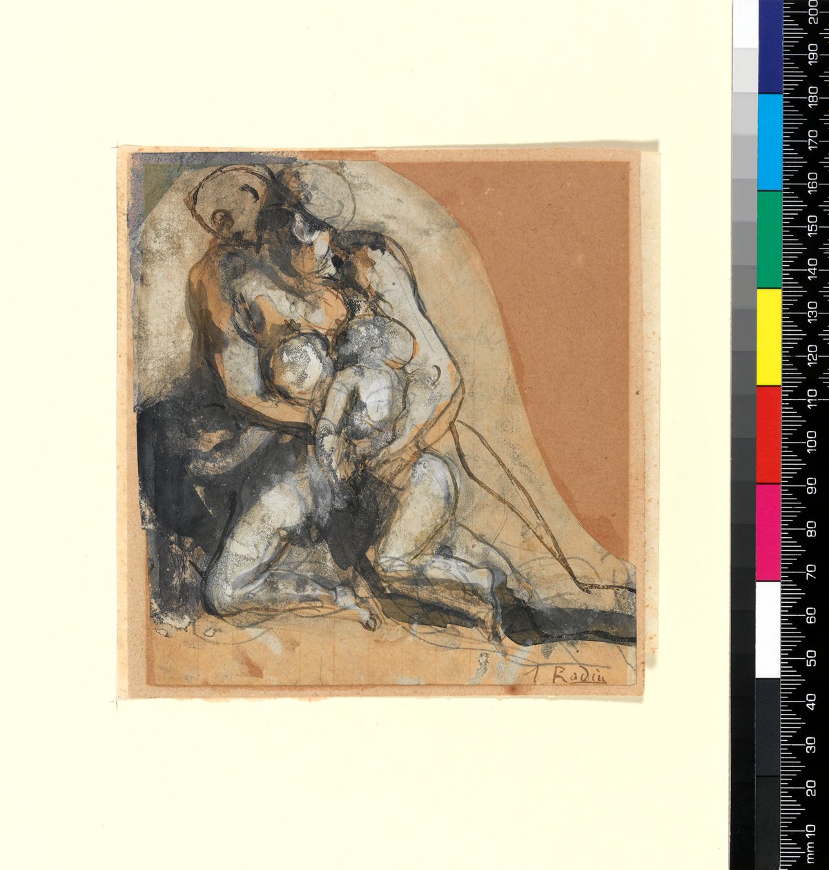 Hyväntekeväisyys (kynä ja muste ja vartaloväri kiiltävälle paperille) tekijältä Auguste Rodin