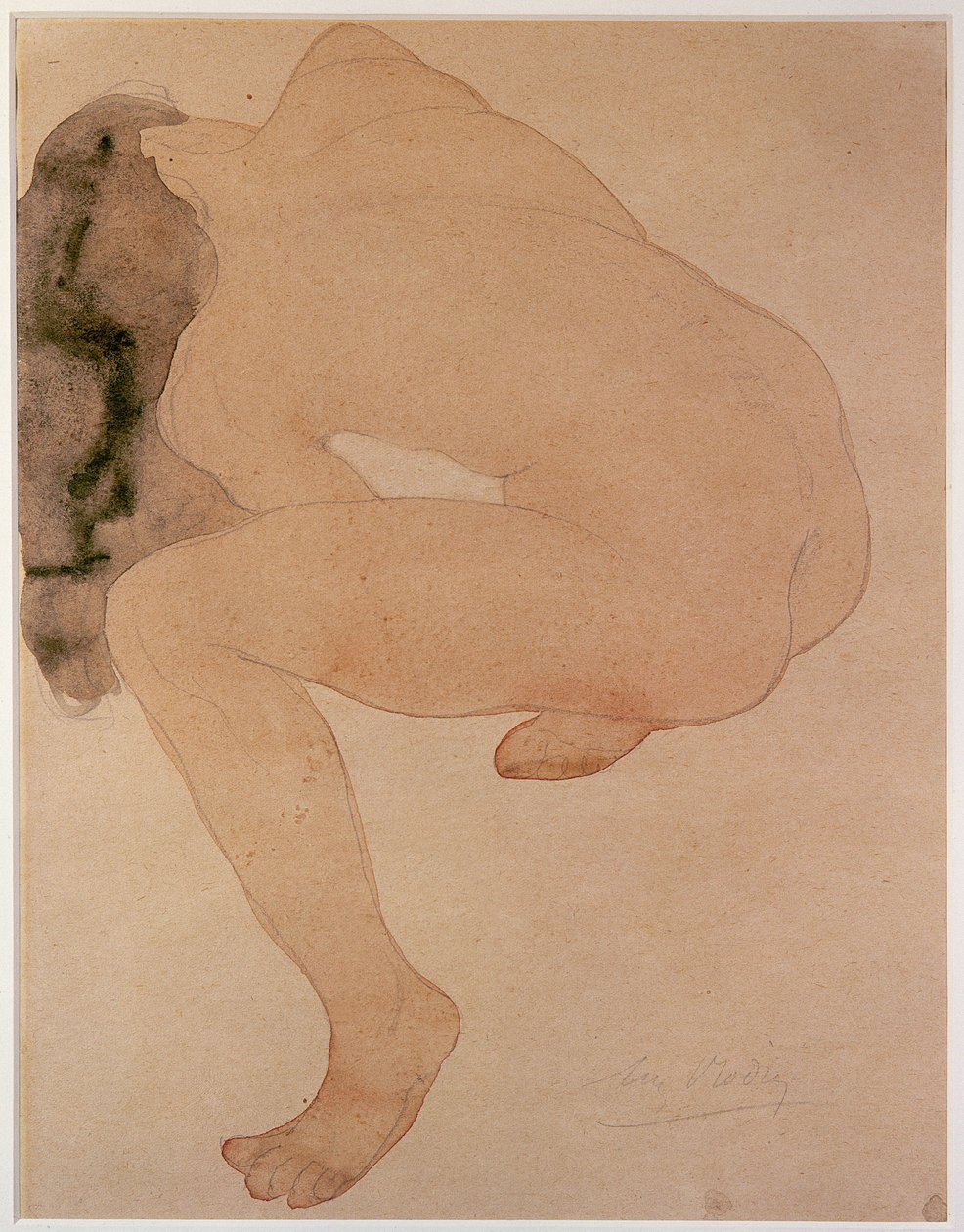 Istuva alaston kumartuminen (kynä ja wc paperilla) tekijältä Auguste Rodin