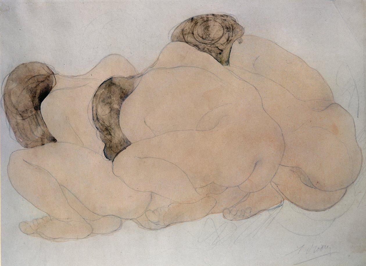 Kolme lohkareita (kynä ja wc paperilla) tekijältä Auguste Rodin