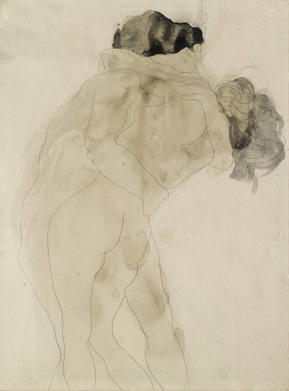 Kaksi syleilevää hahmoa (grafiittia valkoisella kudottupaperilla) tekijältä Auguste Rodin